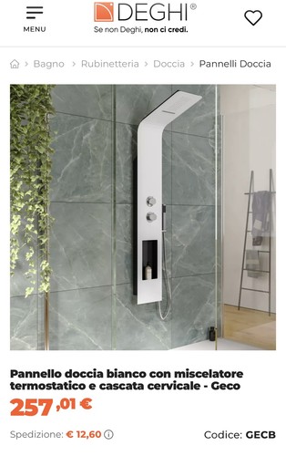 Pannello doccia bianco con - doccia,